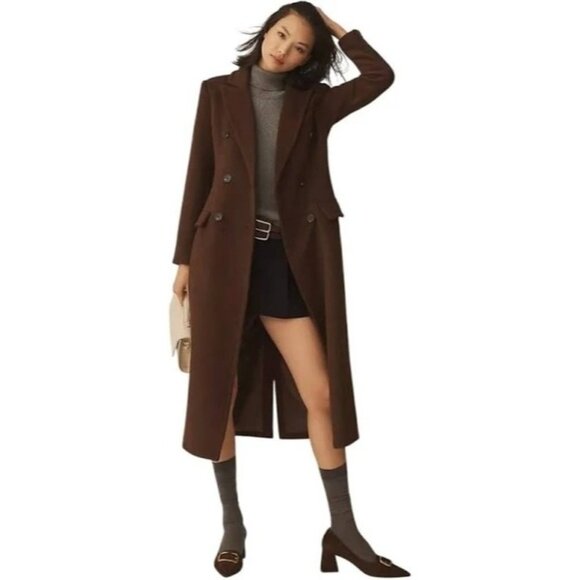 Avec Les Filles Jackets & Blazers - Avec Les Filles Double Breasted Brown Midi Trench Coat S Wool Blend RU10376 NWT